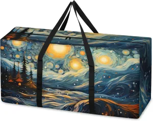 Cartoon Galaxy Extra Large Moving Bags Heavy Duty Storage Bags Bright Galaxy Cloth Wrap Around Handles Double Zipper Reusable Convenient Foldable Storage Tote for Travel Camping Space Save