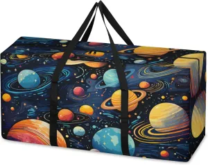 Cartoon Galaxy Extra Large Moving Bags Heavy Duty Storage Bags Glowing Galaxy Cloth Wrap Around Handles Double Zipper Reusable Convenient Foldable Storage Tote for Travel Camping Space Save