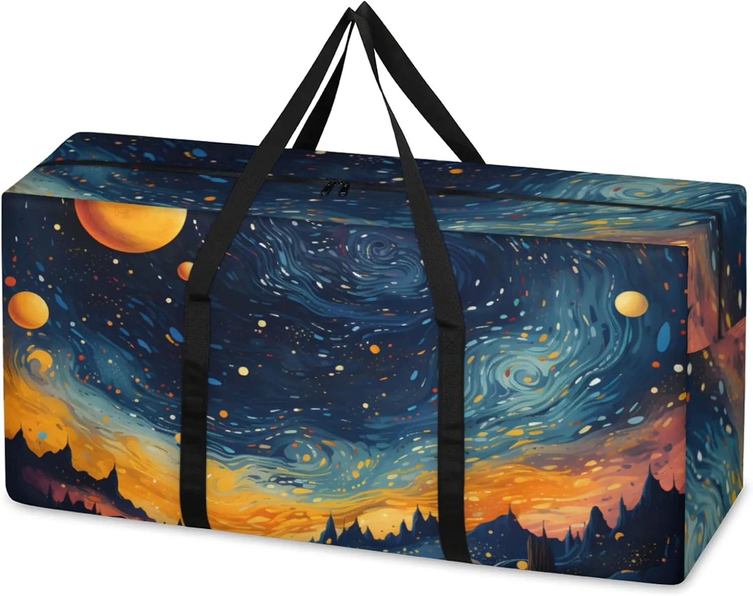 Cartoon Galaxy Extra Large Moving Bags Heavy Duty Storage Bags Graffiti Galaxy Cloth Wrap Around Handles Double Zipper Reusable Convenient Foldable Storage Tote for Travel Camping Space Save