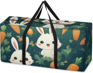 Cartoon Rabbit Carota Extra Large Moving Bags Heavy Duty Storage Bags Cloth Wrap Around Handles Double Zipper Reusable Convenient Foldable Storage Tote for Travel Camping Space Save