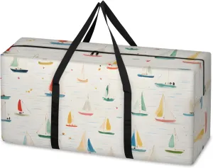 Cartoon Sailing Boat Extra Large Moving Bags Heavy Duty Storage Bags Cloth Wrap Around Handles Double Zipper Reusable Convenient Foldable Storage Tote for Travel Camping Space Save