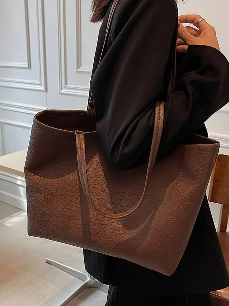 Casual Tote Bags for Women Soft Shoulder Purses Ladies Large Top Handle Handbag Working Satchels 2pcs