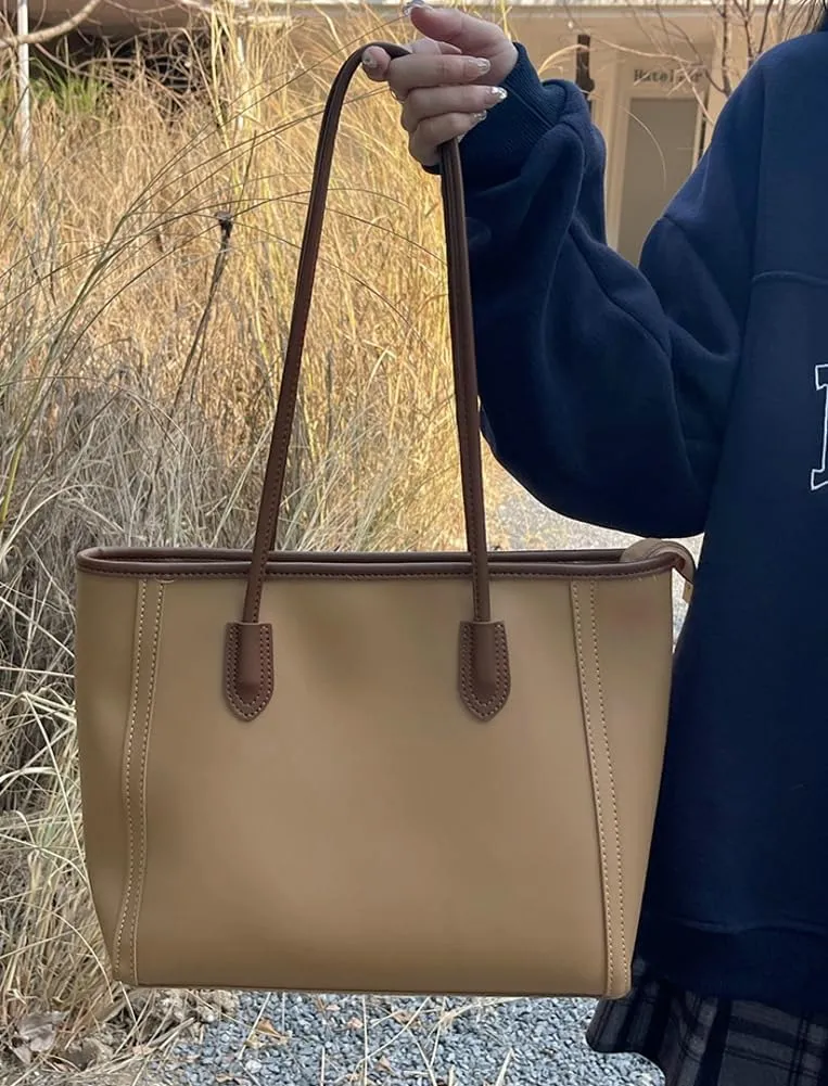 Casual Vegan Leather Tote Bags for Women Large Working Shoulder Purse Ladies Top Handle Handbags Satchels