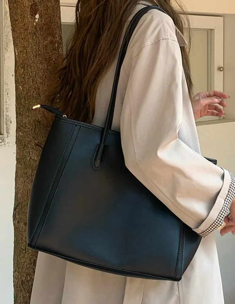 Casual Vegan Leather Tote Bags for Women Large Working Shoulder Purse Ladies Top Handle Handbags Satchels