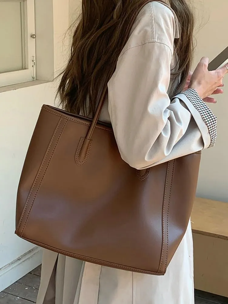 Casual Vegan Leather Tote Bags for Women Large Working Shoulder Purse Ladies Top Handle Handbags Satchels