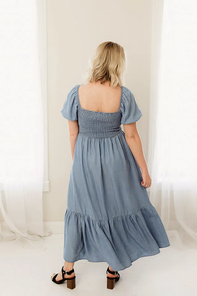 Chambray Puff Sleeve Midi