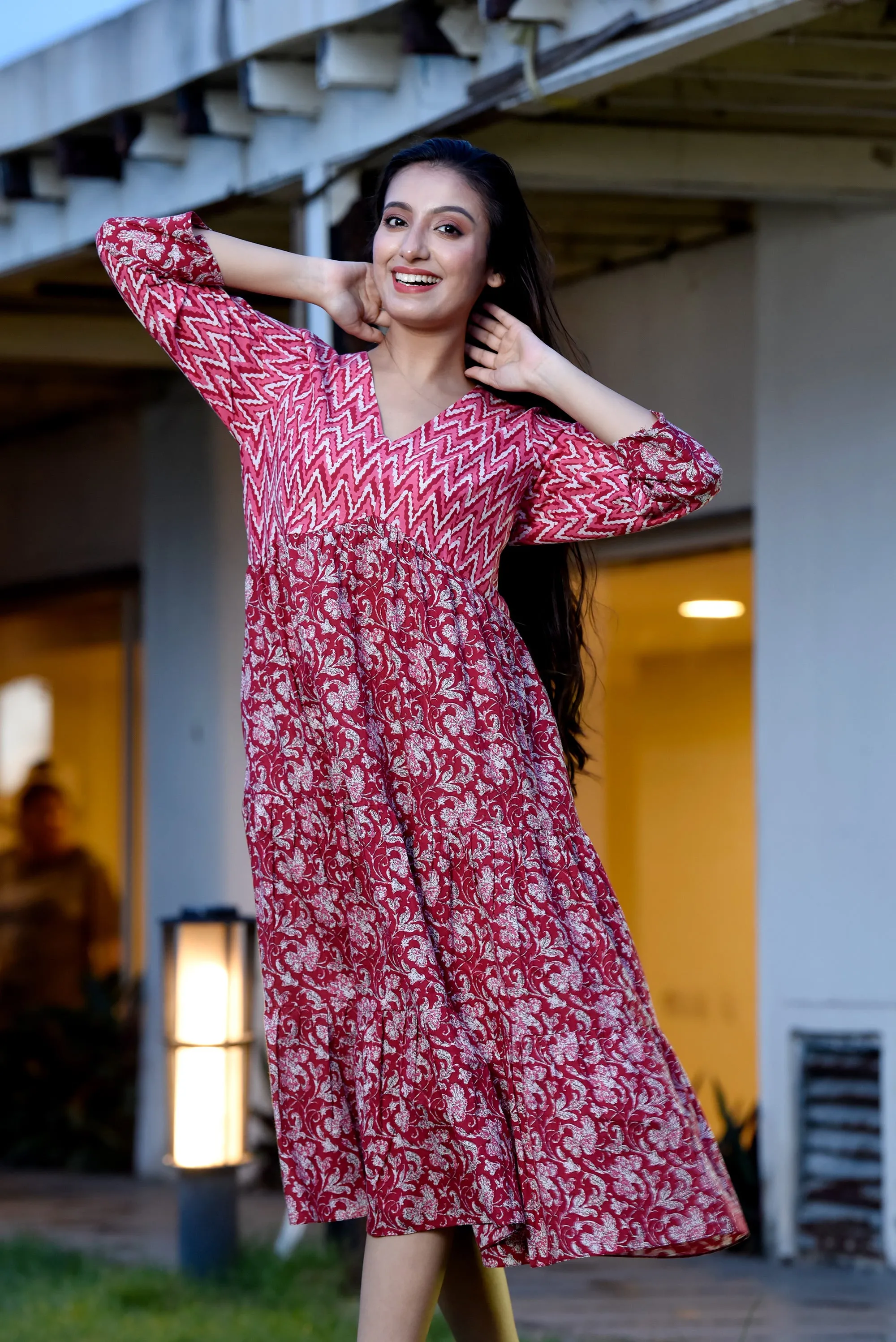 Cherry Jaipuri Cotton Flared Dress