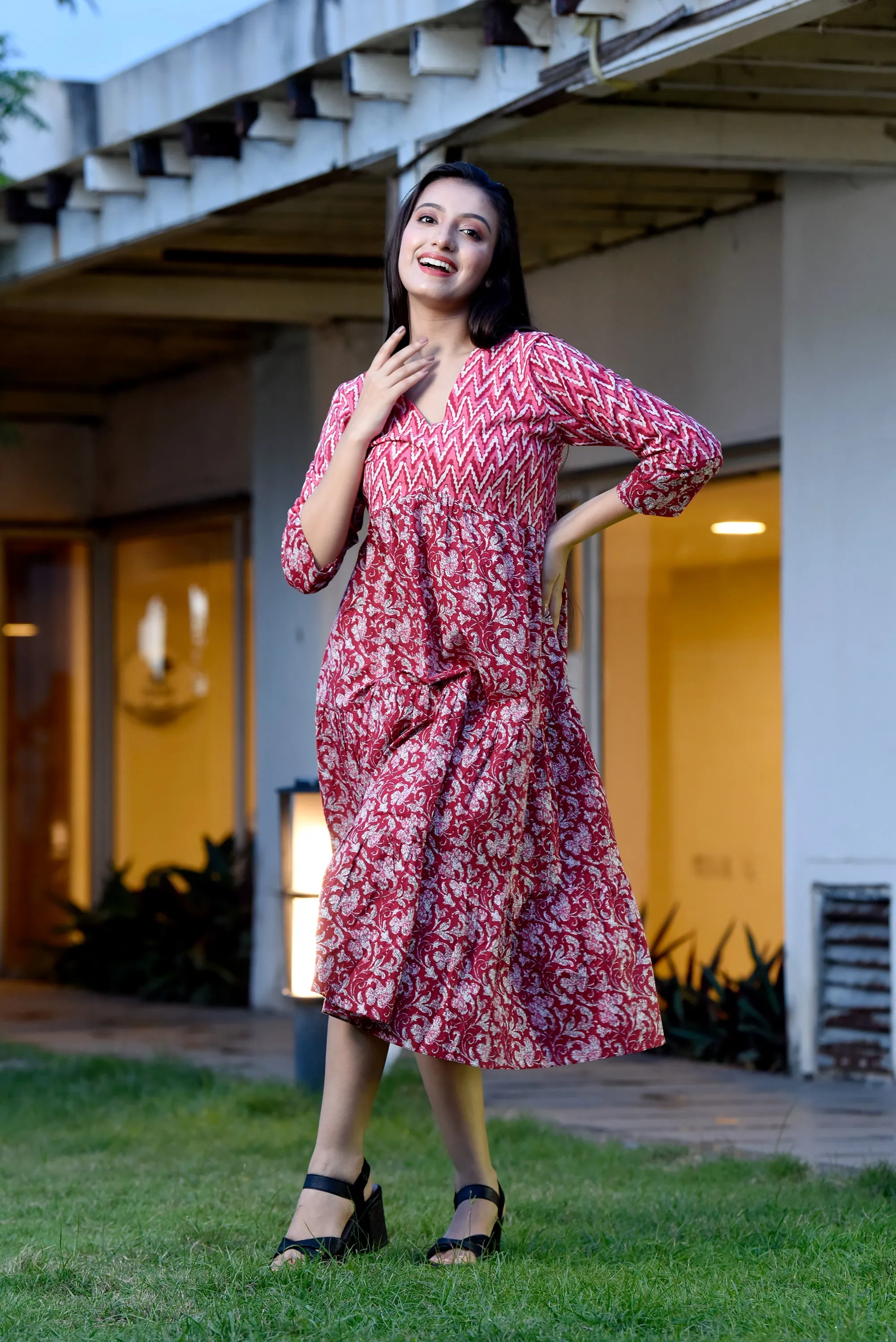 Cherry Jaipuri Cotton Flared Dress