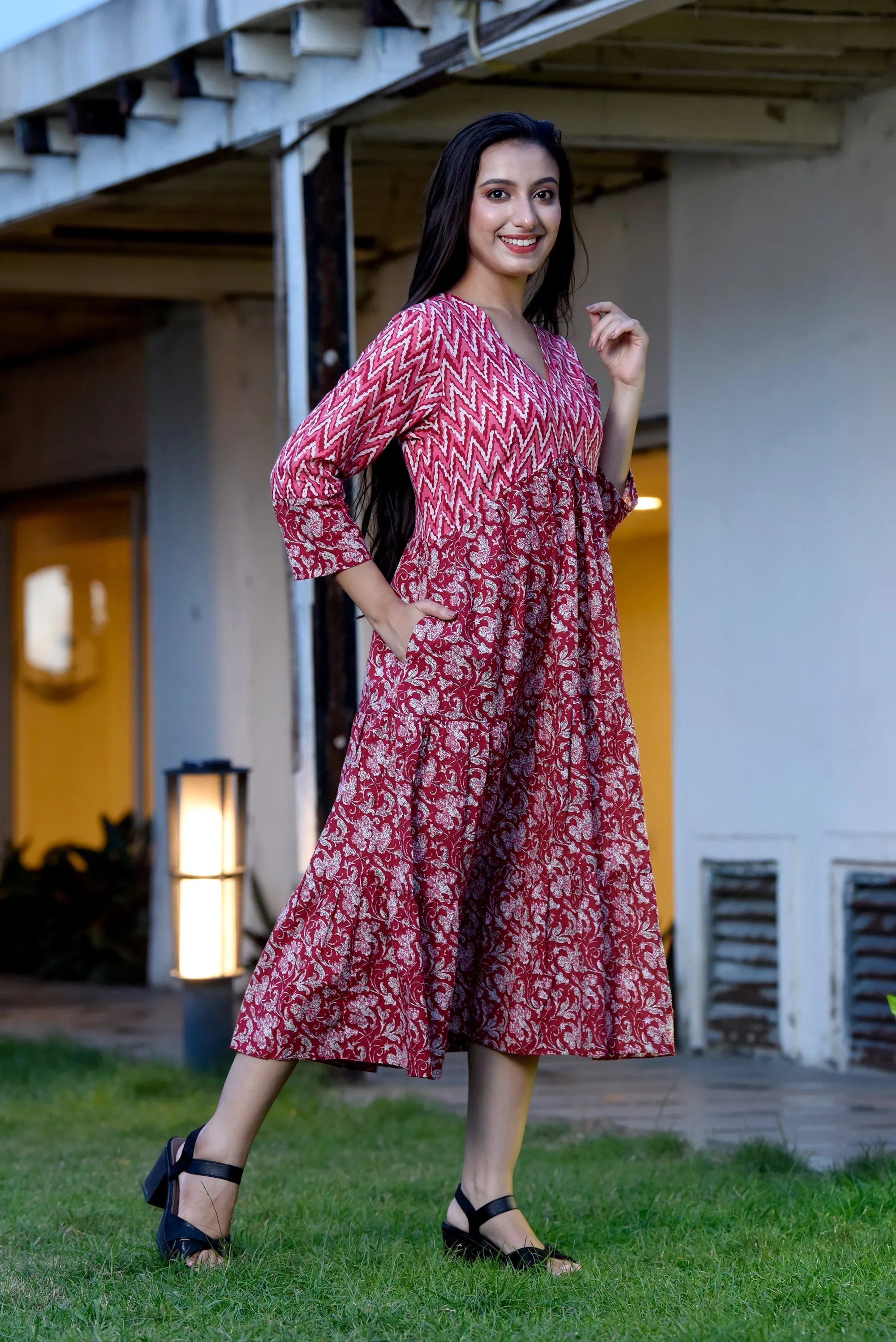 Cherry Jaipuri Cotton Flared Dress