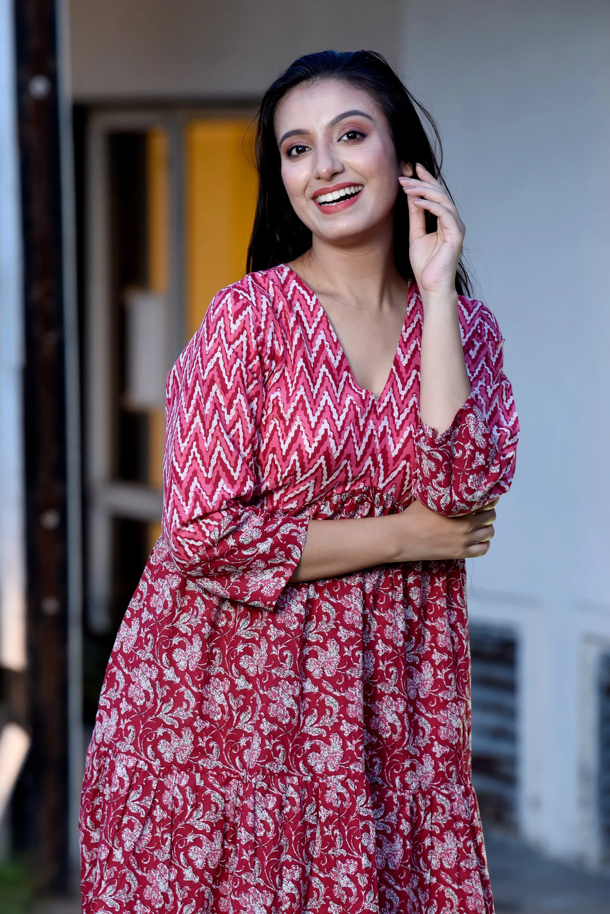 Cherry Jaipuri Cotton Flared Dress