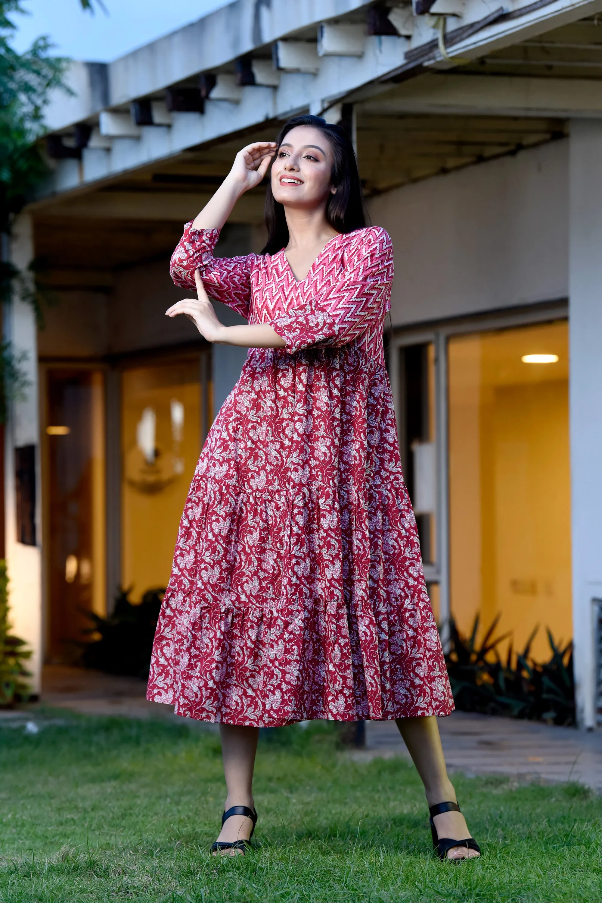 Cherry Jaipuri Cotton Flared Dress
