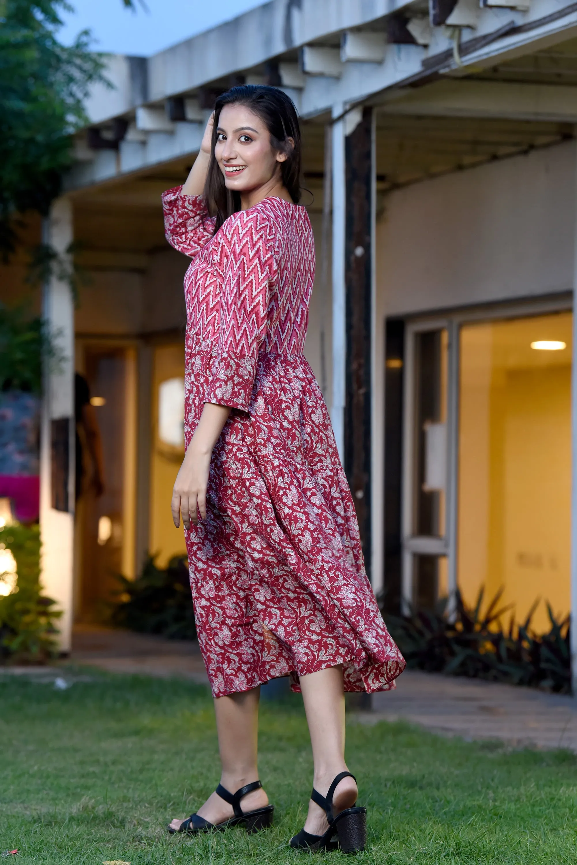 Cherry Jaipuri Cotton Flared Dress
