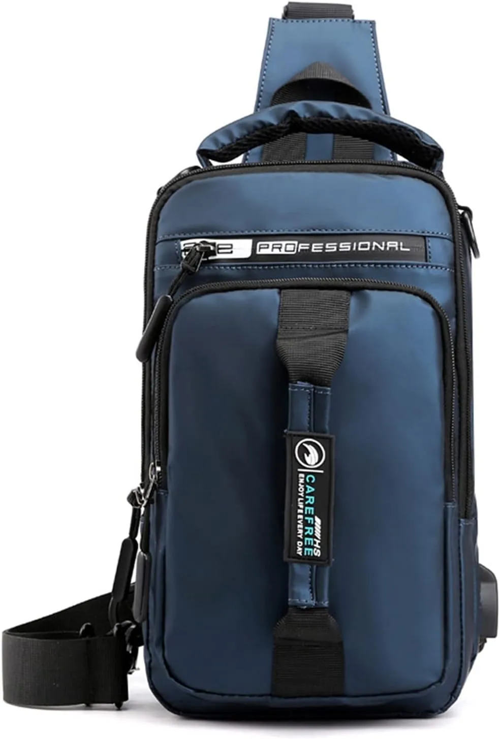 Chest Strap Small Folding Pack for Walking Multifunction Shoulder Bag Backpack Usb Charging Nylon Chest Black