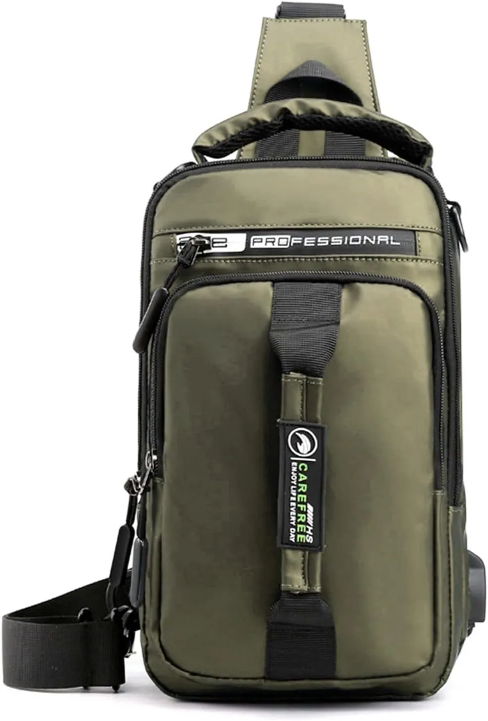 Chest Strap Small Folding Pack for Walking Multifunction Shoulder Bag Backpack Usb Charging Nylon Chest Black