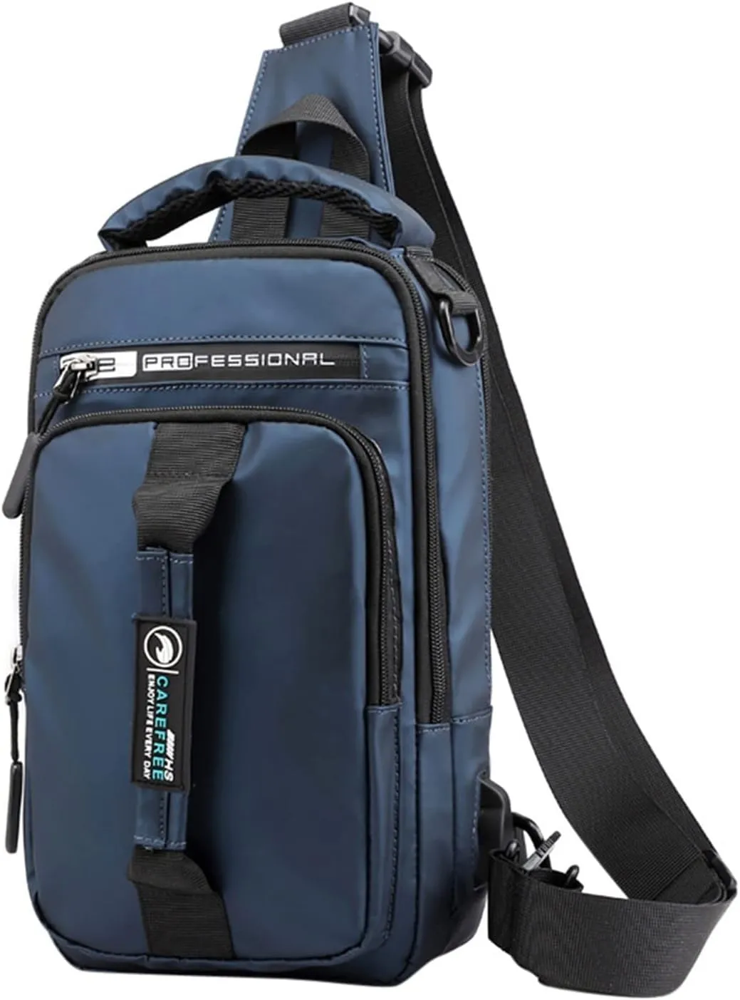 Chest Strap Small Folding Pack for Walking Multifunction Shoulder Bag Backpack Usb Charging Nylon Chest Black
