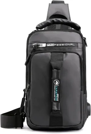 Chest Strap Small Folding Pack for Walking Multifunction Shoulder Bag Backpack Usb Charging Nylon Chest Black