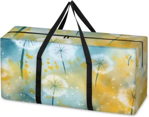 Colorful Dandelion Extra Large Moving Bags Heavy Duty Storage Bags Glitter Dandelion Cloth Wrap Around Handles Double Zipper Reusable Convenient Foldable Storage Tote for Travel Camping Space Save