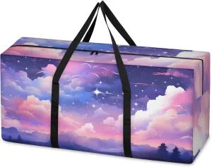 Colorful Galaxy Extra Large Moving Bags Heavy Duty Storage Bags Dreamy Galaxy Cloth Wrap Around Handles Double Zipper Reusable Convenient Foldable Storage Tote for Travel Camping Space Save