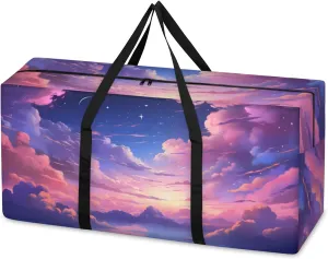 Colorful Galaxy Extra Large Moving Bags Heavy Duty Storage Bags Glowing Galaxy Cloth Wrap Around Handles Double Zipper Reusable Convenient Foldable Storage Tote for Travel Camping Space Save