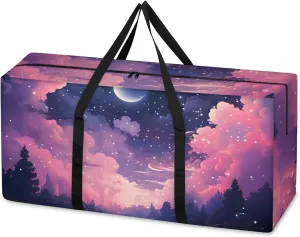 Colorful Galaxy Extra Large Moving Bags Heavy Duty Storage Bags Mystical Galaxy Cloth Wrap Around Handles Double Zipper Reusable Convenient Foldable Storage Tote for Travel Camping Space Save