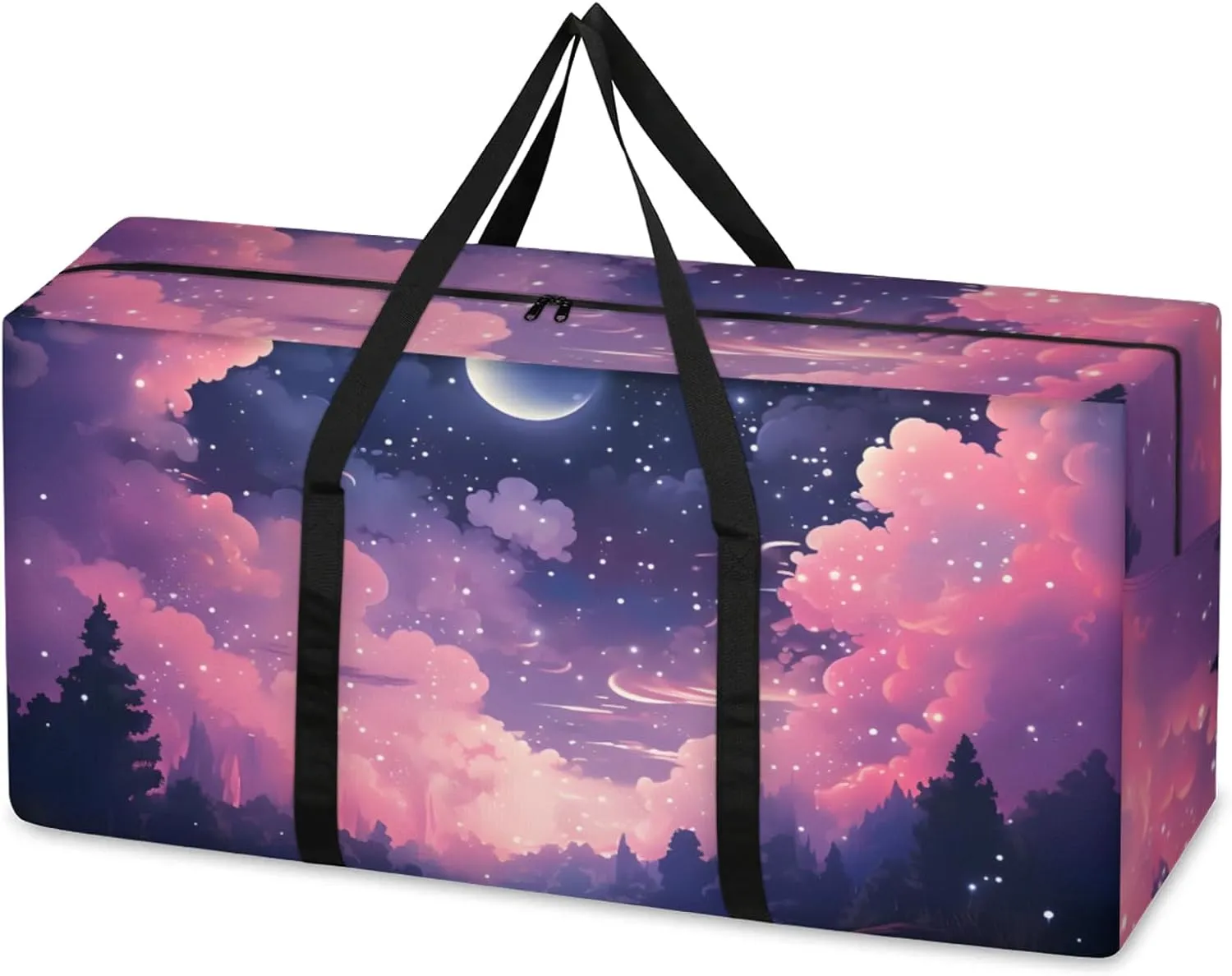 Colorful Galaxy Extra Large Moving Bags Heavy Duty Storage Bags Mystical Galaxy Cloth Wrap Around Handles Double Zipper Reusable Convenient Foldable Storage Tote for Travel Camping Space Save