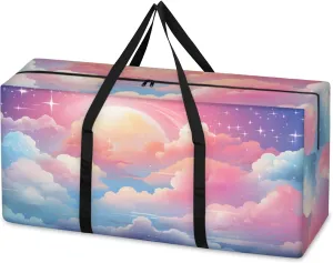 Colorful Galaxy Extra Large Moving Bags Heavy Duty Storage Bags Universe Galaxy Cloth Wrap Around Handles Double Zipper Reusable Convenient Foldable Storage Tote for Travel Camping Space Save