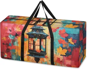 Colorful Maple Leaves Extra Large Moving Bags Heavy Duty Storage Bags Cloth Wrap Around Handles Double Zipper Reusable Convenient Foldable Storage Tote for Travel Camping Space Save