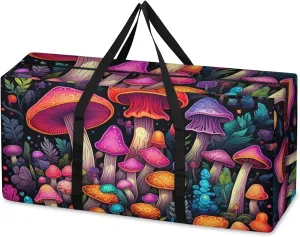 Colorful Mushrooms Extra Large Moving Bags Heavy Duty Storage Bags Forest Mushrooms Cloth Wrap Around Handles Double Zipper Reusable Convenient Foldable Storage Tote for Travel Camping Space Save