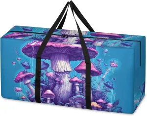 Colorful Mushrooms Extra Large Moving Bags Heavy Duty Storage Bags Glitter Mushrooms Cloth Wrap Around Handles Double Zipper Reusable Convenient Foldable Storage Tote for Travel Camping Space Save