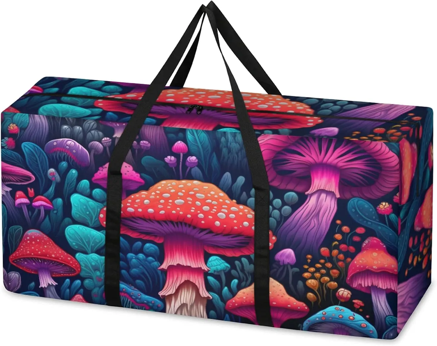 Colorful Mushrooms Extra Large Moving Bags Heavy Duty Storage Bags Gothic Mushrooms Cloth Wrap Around Handles Double Zipper Reusable Convenient Foldable Storage Tote for Travel Camping Space Save