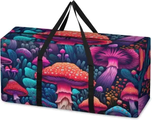 Colorful Mushrooms Extra Large Moving Bags Heavy Duty Storage Bags Gothic Mushrooms Cloth Wrap Around Handles Double Zipper Reusable Convenient Foldable Storage Tote for Travel Camping Space Save