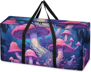 Colorful Mushrooms Extra Large Moving Bags Heavy Duty Storage Bags Mystical Mushrooms Cloth Wrap Around Handles Double Zipper Reusable Convenient Foldable Storage Tote for Travel Camping Space Save