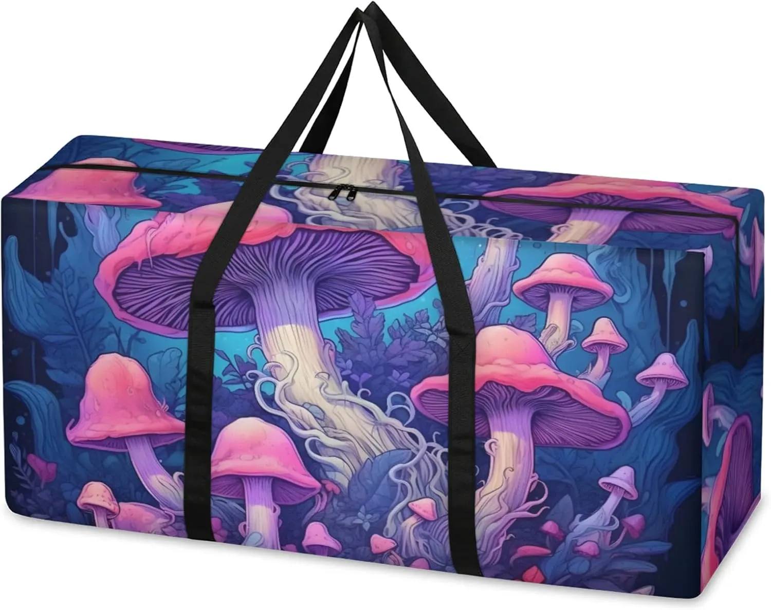 Colorful Mushrooms Extra Large Moving Bags Heavy Duty Storage Bags Mystical Mushrooms Cloth Wrap Around Handles Double Zipper Reusable Convenient Foldable Storage Tote for Travel Camping Space Save