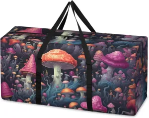 Colorful Mushrooms Extra Large Moving Bags Heavy Duty Storage Bags Various Mushrooms Cloth Wrap Around Handles Double Zipper Reusable Convenient Foldable Storage Tote for Travel Camping Space Save