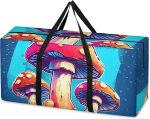 Colorful Mushrooms Extra Large Moving Bags Heavy Duty Storage Bags Watercolor Mushrooms Cloth Wrap Around Handles Double Zipper Reusable Convenient Foldable Storage Tote for Travel Camping Space Save