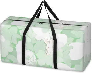 Colorful Rabbit Extra Large Moving Bags Heavy Duty Storage Bags Cartoon Rabbit Cloth Wrap Around Handles Double Zipper Reusable Convenient Foldable Storage Tote for Travel Camping Space Save