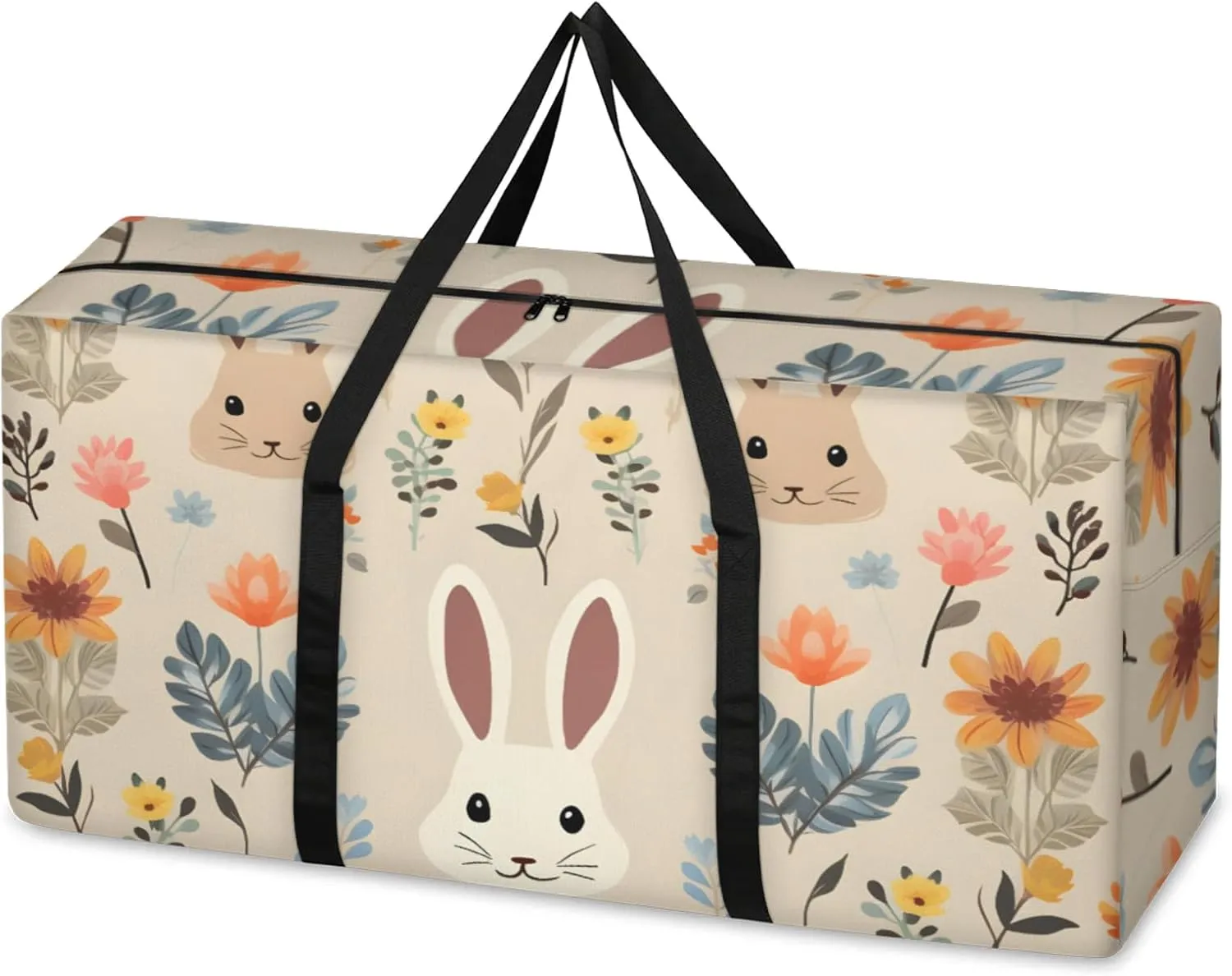 Colorful Rabbit Extra Large Moving Bags Heavy Duty Storage Bags Mystical Rabbit Cloth Wrap Around Handles Double Zipper Reusable Convenient Foldable Storage Tote for Travel Camping Space Save