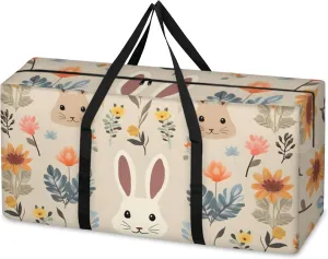 Colorful Rabbit Extra Large Moving Bags Heavy Duty Storage Bags Mystical Rabbit Cloth Wrap Around Handles Double Zipper Reusable Convenient Foldable Storage Tote for Travel Camping Space Save