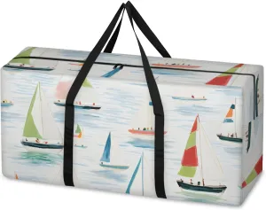 Colorful Sailing Boat Extra Large Moving Bags Heavy Duty Storage Bags Cloth Wrap Around Handles Double Zipper Reusable Convenient Foldable Storage Tote for Travel Camping Space Save