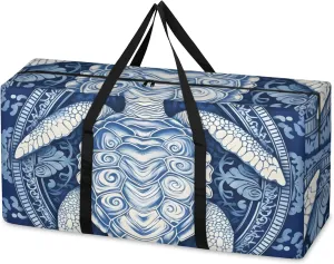 Colorful Turtle Extra Large Moving Bags Heavy Duty Storage Bags Retro Turtle Cloth Wrap Around Handles Double Zipper Reusable Convenient Foldable Storage Tote for Travel Camping Space Save