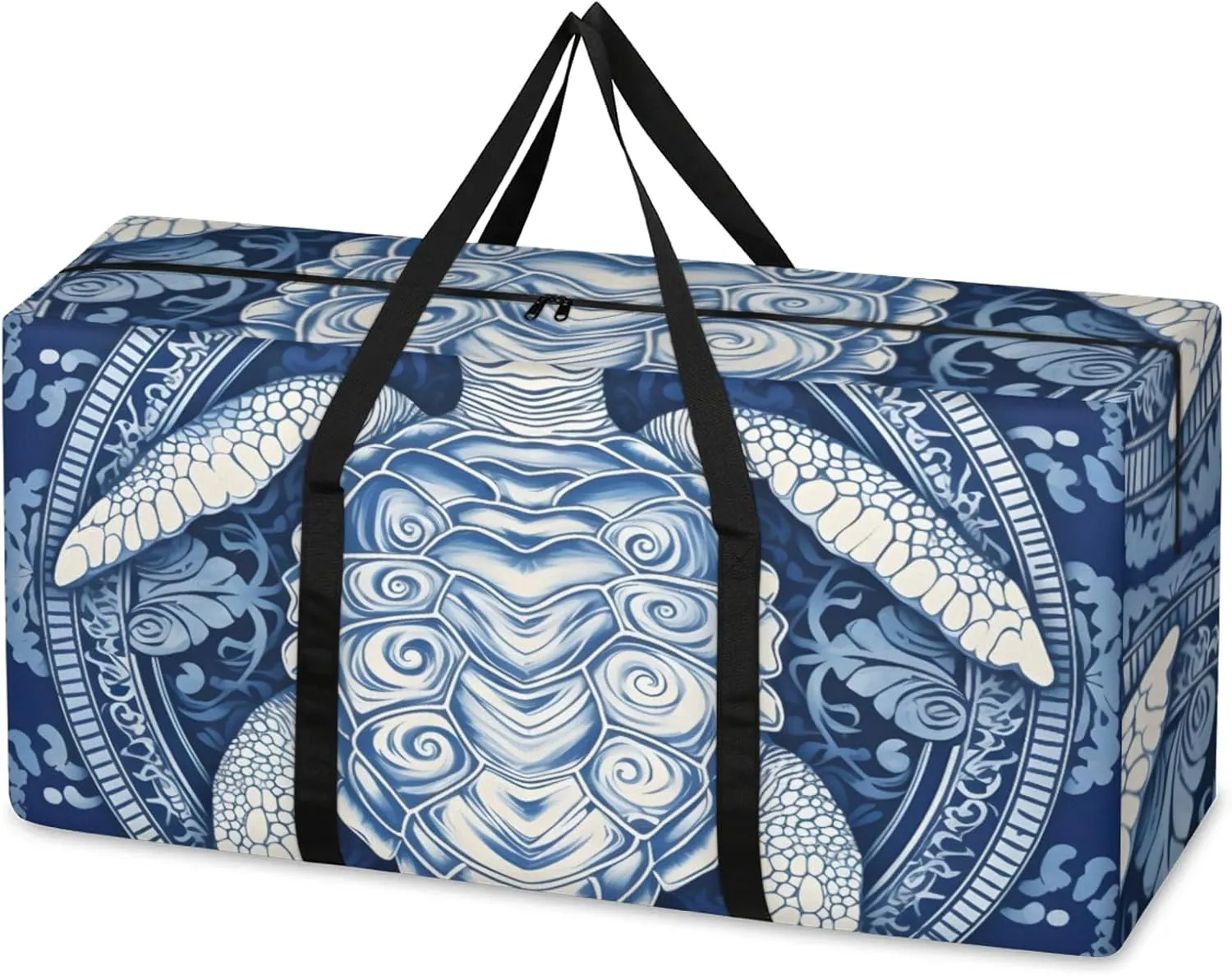 Colorful Turtle Extra Large Moving Bags Heavy Duty Storage Bags Retro Turtle Cloth Wrap Around Handles Double Zipper Reusable Convenient Foldable Storage Tote for Travel Camping Space Save
