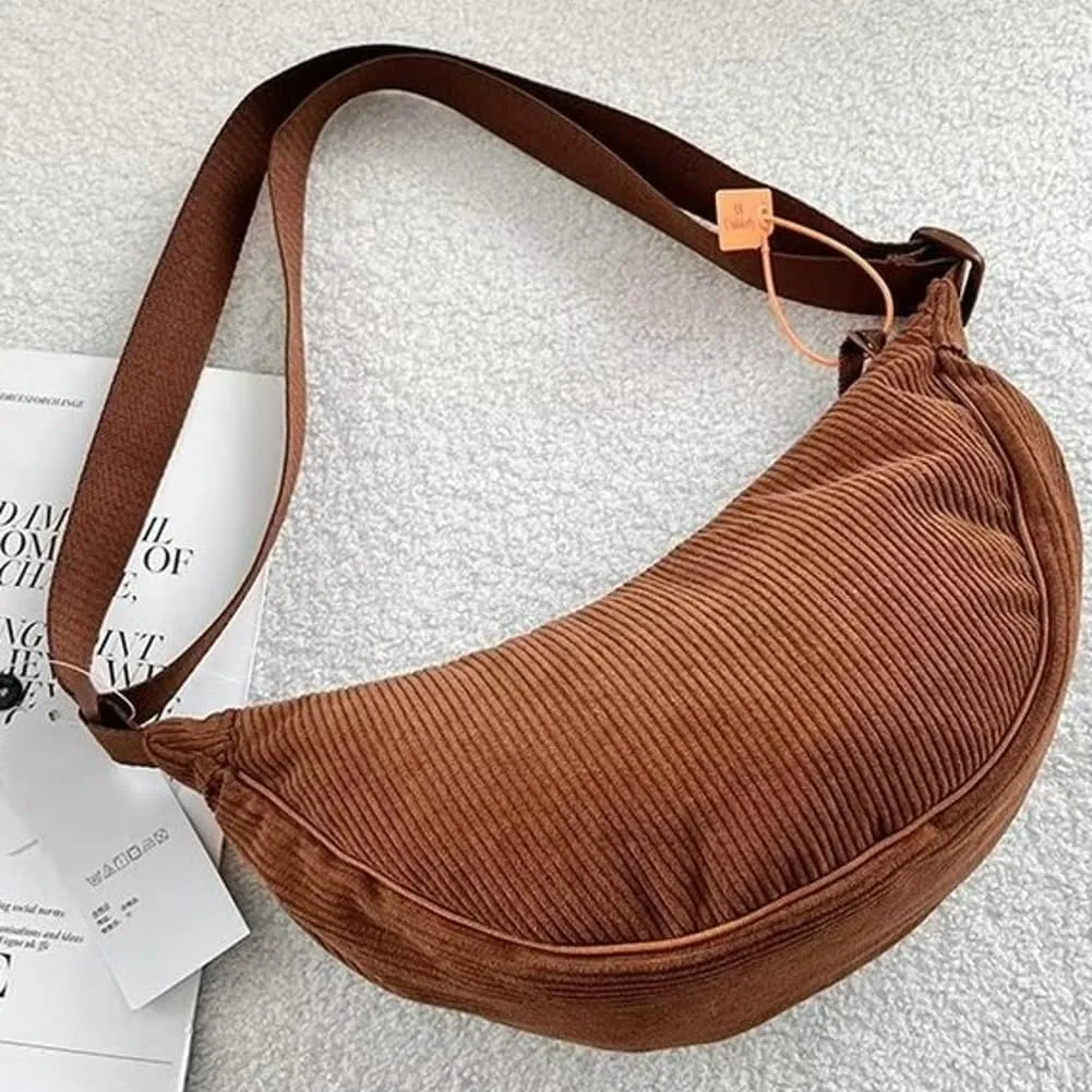 Corduroy Canvas Crossbody Bag for Women Retro Lightweight Shoulder Tote Handbag Hobo Dumpling Purse Satchels