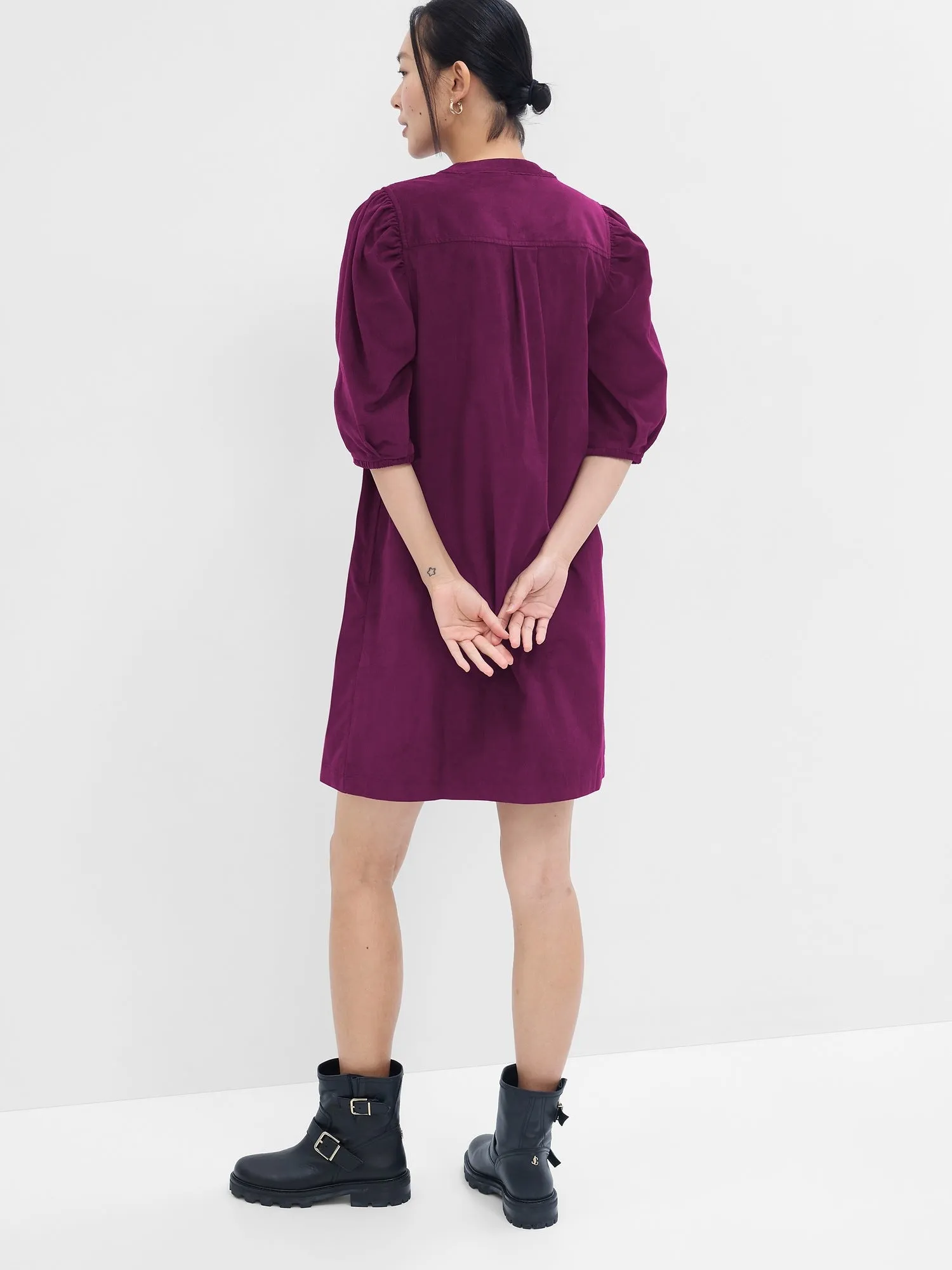 Corduroy Puff Sleeve Mini Dress