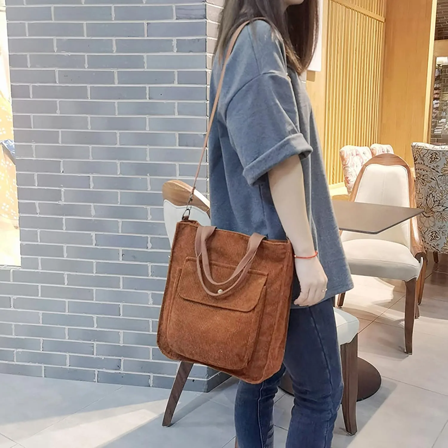 Corduroy Tote Bag Women Shoulder Bags Casual Top Handle Bag Ladies Handbags Canvas Beach Tote