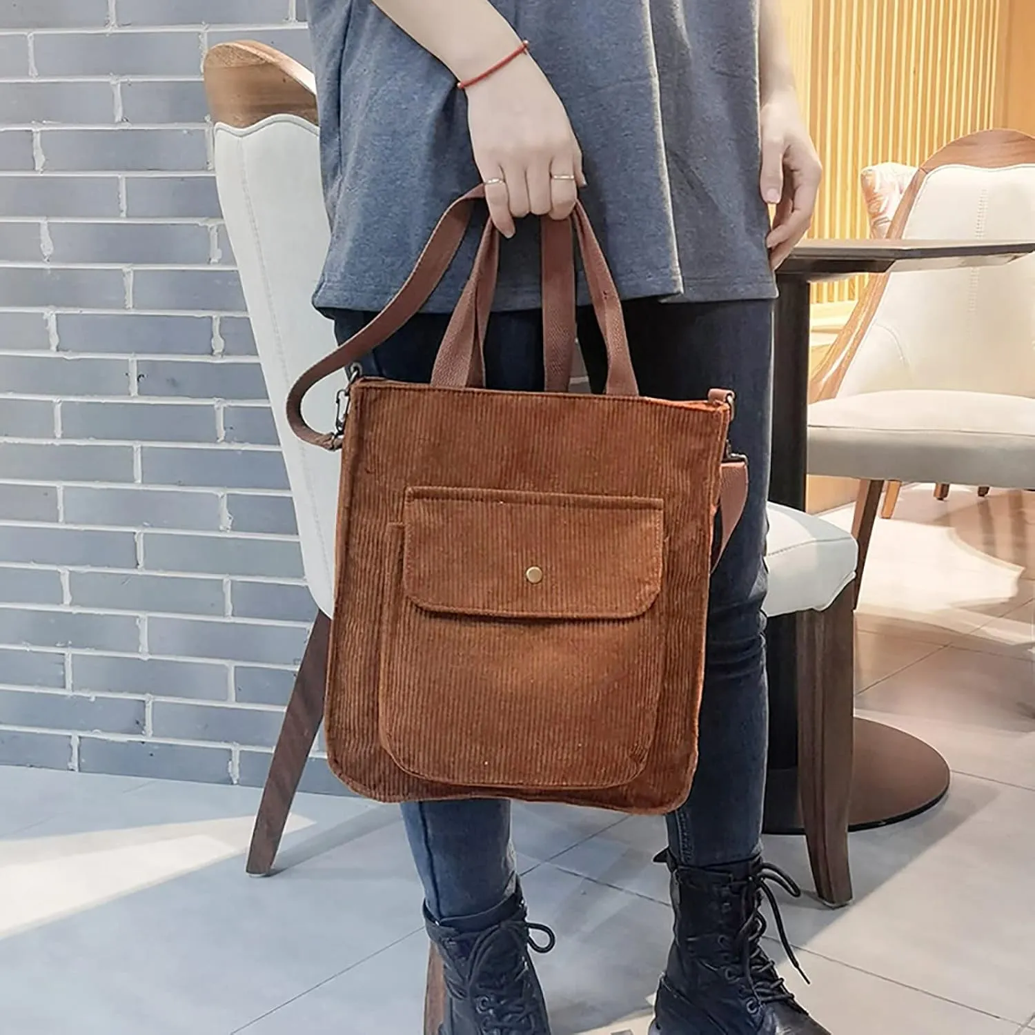 Corduroy Tote Bag Women Shoulder Bags Casual Top Handle Bag Ladies Handbags Canvas Beach Tote