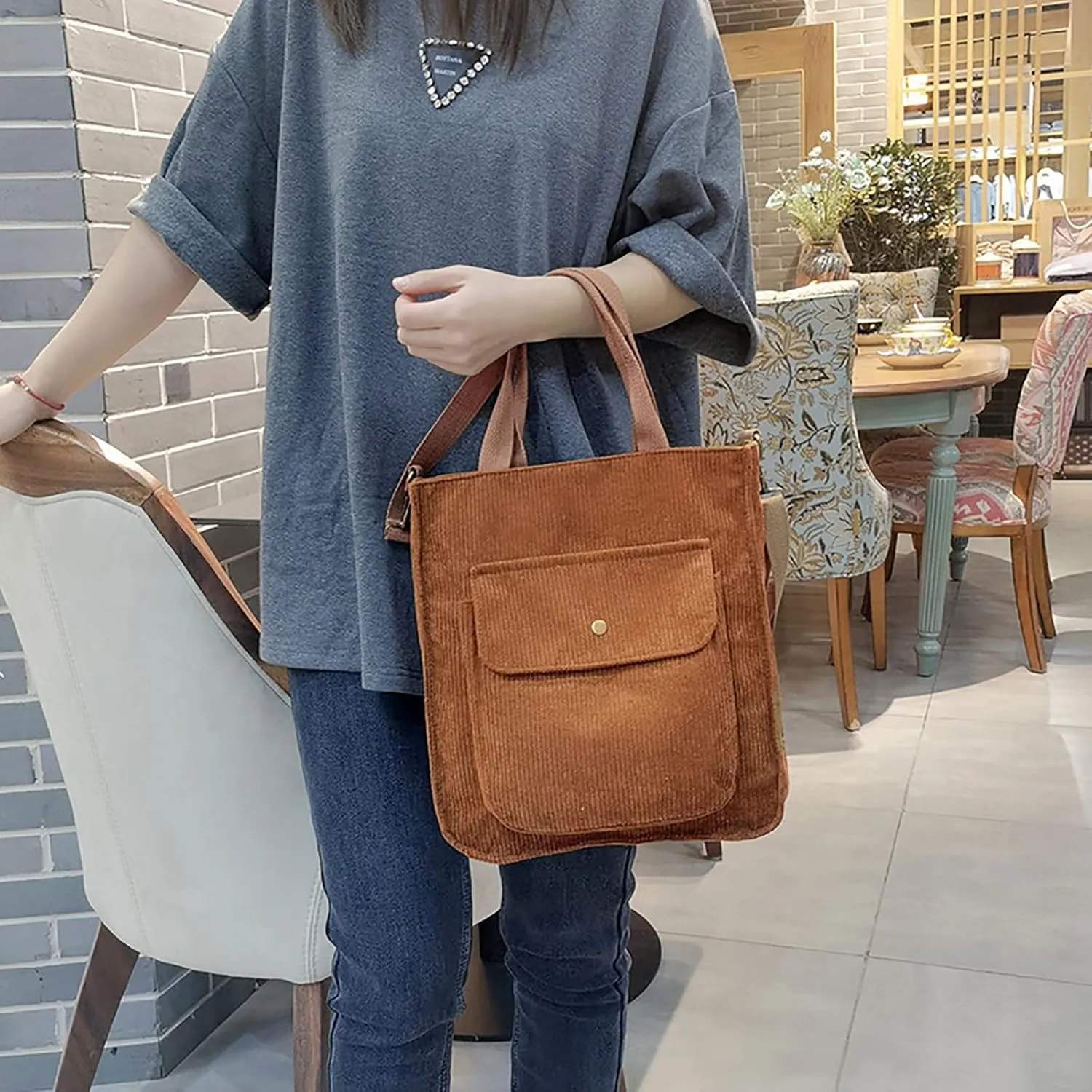 Corduroy Tote Bag Women Shoulder Bags Casual Top Handle Bag Ladies Handbags Canvas Beach Tote