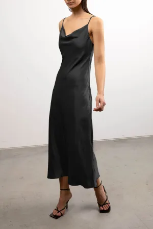 COWL NECK SATIN MIDI DRESS
