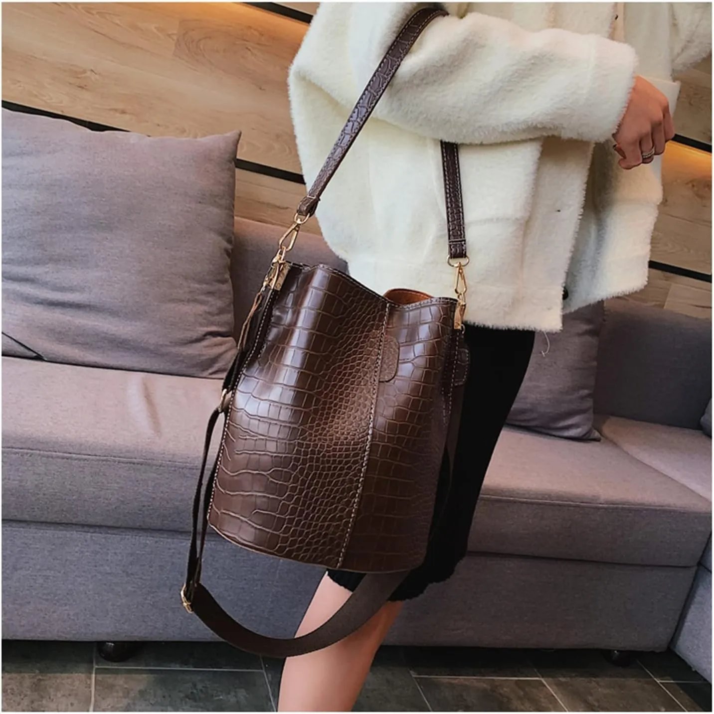 Crocodile Crossbody Bag For Women Shoulder Bag Design Women Bag Luxury Leather Bag Bucket Bag Female Handbag