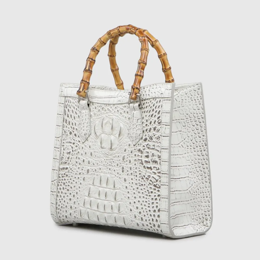 Crocodile Pattern Leather Women's Bag Bamboo Top-Handle Satchel Handbags Portable Tote Bag Shoulder Messenger Bags