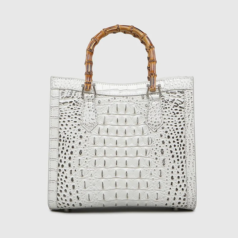 Crocodile Pattern Leather Women's Bag Bamboo Top-Handle Satchel Handbags Portable Tote Bag Shoulder Messenger Bags
